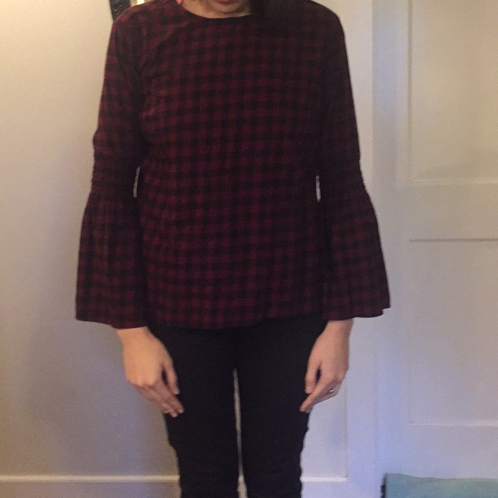 Flannel bell sleeve top